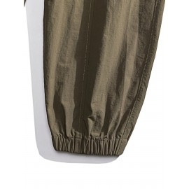 Men's Casual Nylon Cargo Pants with Multiple Pockets - Loose Fit, Solid Color for Spring/Fall