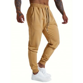 1pc Men'S Casual Sports Joggers - Polyester Knit Athletic Pants with Side Pockets, Elastic Waistband, Solid Color, Regular Fit for Gym & Workout - All Seasons