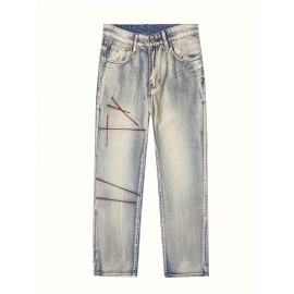 Men's Vintage Denim Jeans, Casual Streetwear Straight Leg Loose Pants For Outdoor Spring Fall