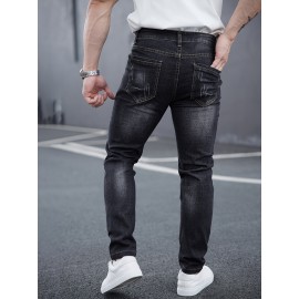 Men's Casual Skinny Jeans, Chic Street Style Stretch Jeans