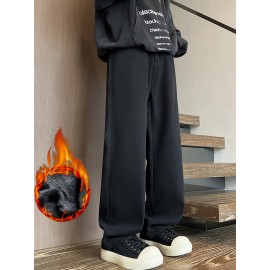 Men's Vintage-Inspired Fleece-Lined Jeans - Casual Straight Leg Denim for Fall/Winter, Machine Washable