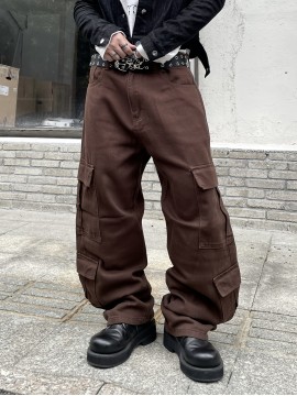 1pc Men'S Casual Loose Fit Cotton Jeans with Multiple Pockets, All-Season Solid Color Woven Denim, Regular Length Workwear Style Pants