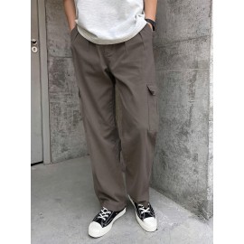 1pc Men'S Casual Denim Cargo Pants, Solid Color, Non-Stretch, Regular Length, Suitable for All Seasons, with Pockets, Woven Fabric, Slim Fit