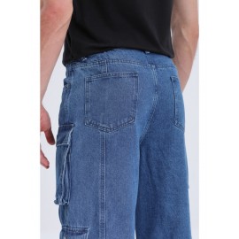 1pc Men'S Geometric-Patterned Multi-Pocket Faux Denim Faux Denim - All-Season Regular Fit Woven Fabric, Comfortable Street Style Basics for Adults