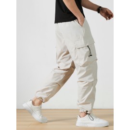 Men's Casual Flap Pocket Straight Leg Cargo Pants, Street Style Casual Pants For Outdoor Activities