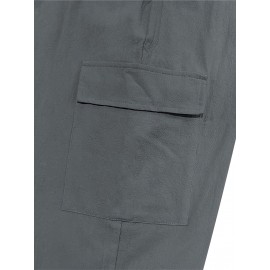 Men's Casual Cargo Pants with Drawstring - Soft, Loose Fit with Multiple Pockets, Solid Color, Machine Washable