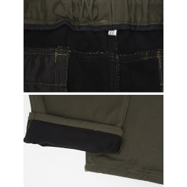 Men's Fleece Lined Casual Pants, Elastic Waist Pants Workwear Leisure Fashion Pants Cargo Pants