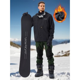 1pc ZUTY Men'S Fleece-Lined Waterproof Ski Pants, Softshell Color Block Sports Style with Zipper, Slight Stretch Polyester, Regular Fit for Snowboarding, Hiking - Woven Outdoor Trousers
