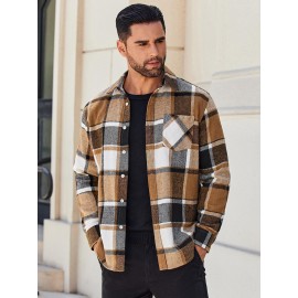 Mens Flannel Shirt Long Sleeve Plaid Jacket Casual Button Down Shirts Shacket