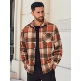 Mens Flannel Shirt Long Sleeve Plaid Jacket Casual Button Down Shirts Shacket