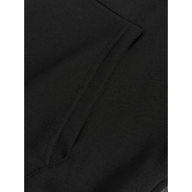 Men's Casual Fleece-Lined Hoodie with Letter Print - Cozy Pullover Sweatshirt, Kangaroo Pocket, Long Sleeve, Polyester Blend