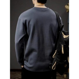 Men's Casual Cotton Long Sleeve T-Shirt - Crew Neck, Loose Fit, Spring & Fall Collection