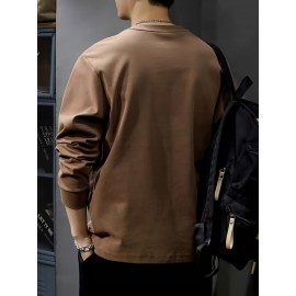 Men's Casual Cotton Long Sleeve T-Shirt - Crew Neck, Loose Fit, Spring & Fall Collection