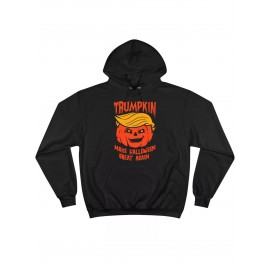 Trumpkin Halloween Graphic Hoodie, Cotton Blend Casual Knit Fabric, Regular Fit, Hooded Sweatshirt with Slight Stretch, with Pocket Detail, for Men'S Funny Retro Print Streetwear