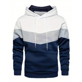 Men's Color Block Hoodie with Kangaroo Pocket and Drawstring - Comfortable and Stylish Sweatshirt for Spring and Fall